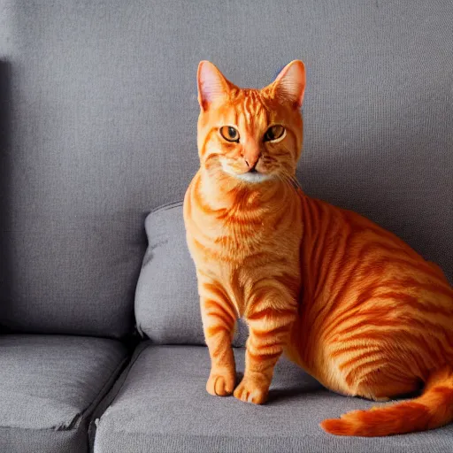 Image similar to an orange lazy tabby cat on a sofa studio lighting goofy foggy