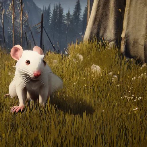 Prompt: white mouse with big ears in the witcher 3