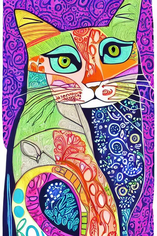 Image similar to beautiful art illustration of cat by laurel burch