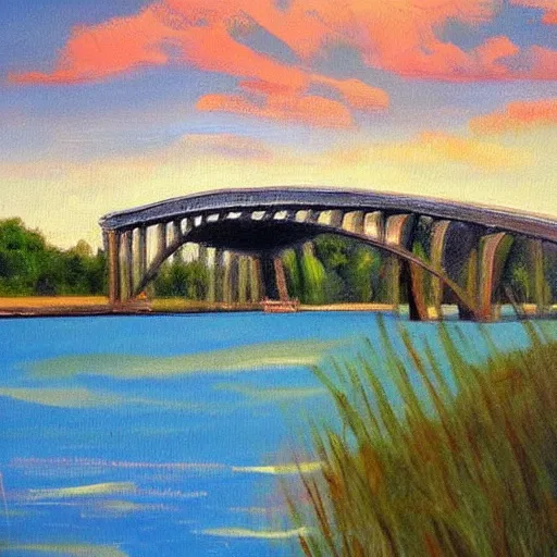 Image similar to beautiful painting of sargent texas high bridge over intracoastal waterway by olaf krans
