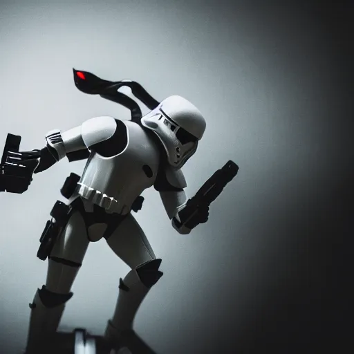 Prompt: a storm trooper riding a rancor, moody lighting, shallow depth of field,