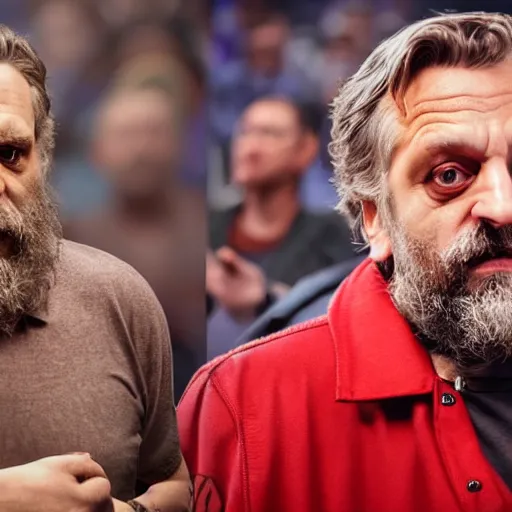 Image similar to Jordan Peterson vs Slavoj Zizek at wrestlemania, trending on artstation, cgsociety, octane render, unreal engine, bokeh