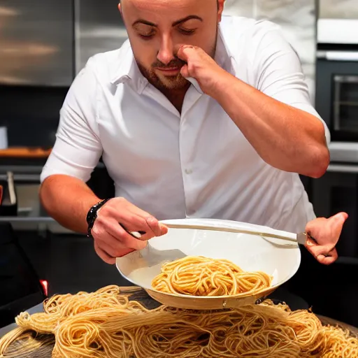 Image similar to joe bastianich puking spaghetti