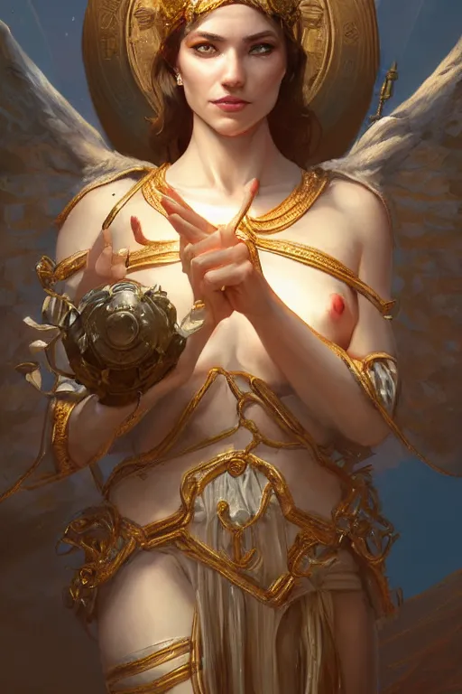 Image similar to goddess of the european union, highly detailed, digital painting, artstation, concept art, smooth, sharp focus, illustration, unreal engine 5, 8 k, art by artgerm and greg rutkowski and edgar maxence