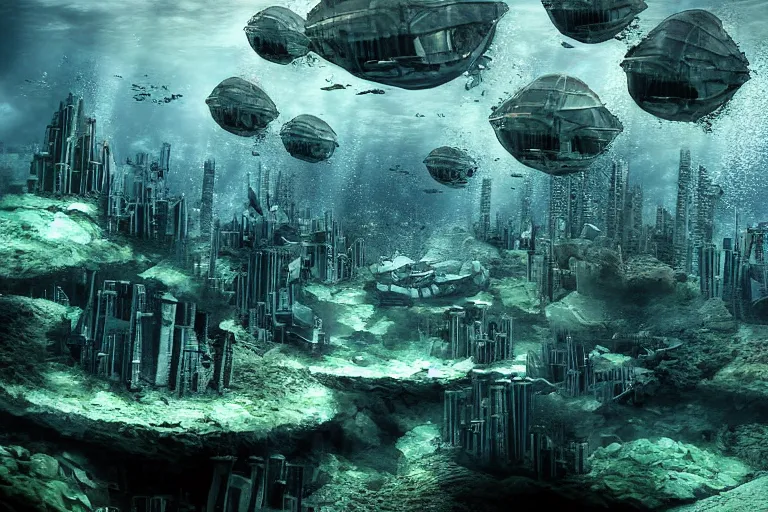 Prompt: underwater city, photograph,