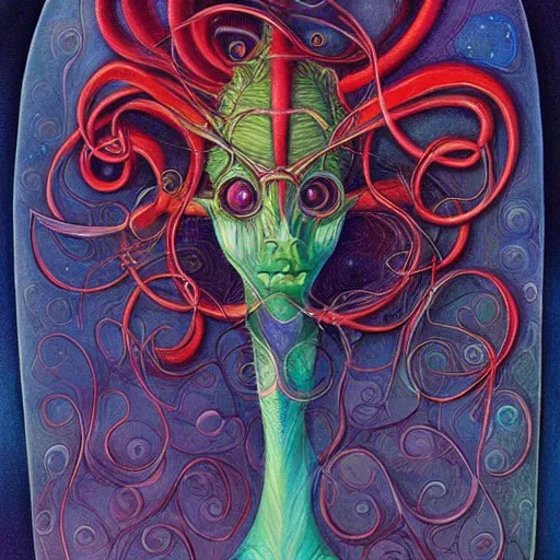 Prompt: psychedelic alien, artwork by Daniel Merriam,