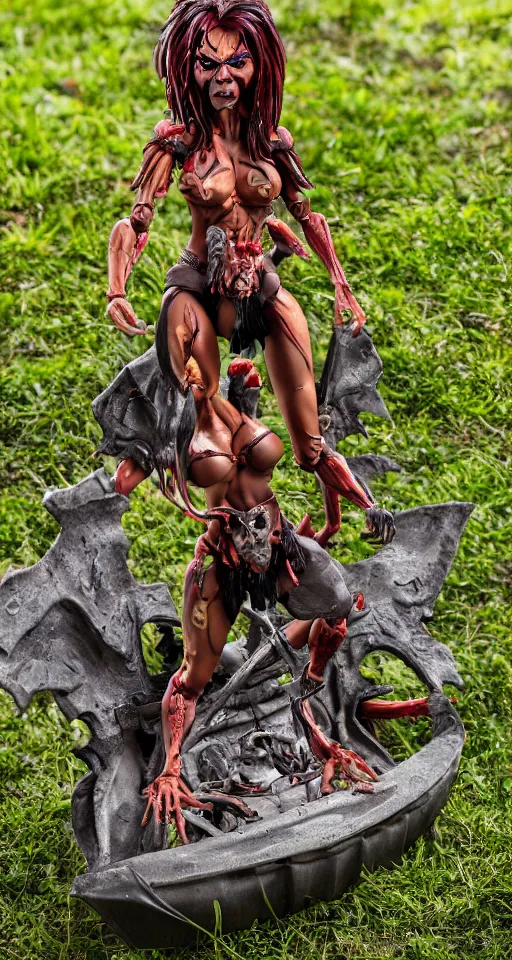 Image similar to craxula, the filipina demon from hell, actionfigure with play set with coffin and graveyard, photorealistic, hdr, 8 k, designed by hasbro mezco and yasushi nirasawa