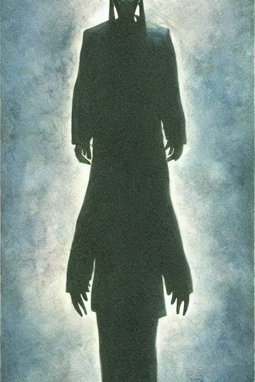 Prompt: Neo from the Matrix (1999) movie poster, 2D matte illustration, Beksinkski, Moebius, Frank Frazetta