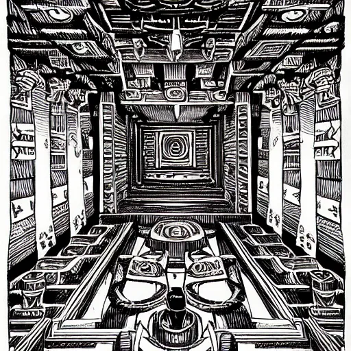 Image similar to Interior of the fire mayan god temple, mayan gothic design, doom, fire, flaming shrine, in the graphic style of and Patrick Gleason, hig key lighting, detailed art, trending on Artstation, sharp focus, comic art