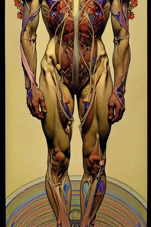 Prompt: extremely psychedelic anatomically accurate model of the full human muscular system infected by night, full body, intricate parts, fine details, hyper - realistic, elegant minimalism. by seichen, alphonse mucha, surreal