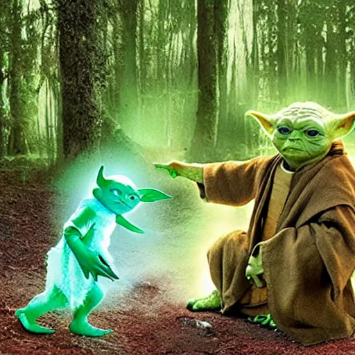 Image similar to yoda's species interacting with eachother and performing strange rituals on their home planet, award winning nature photo