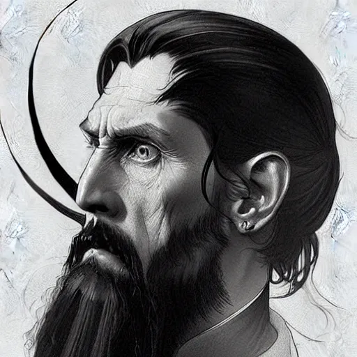 Image similar to amazing lifelike award winning pencil illustration of Rasputin trending on art station artgerm Greg rutkowski alphonse mucha intense dark eyes cinematic