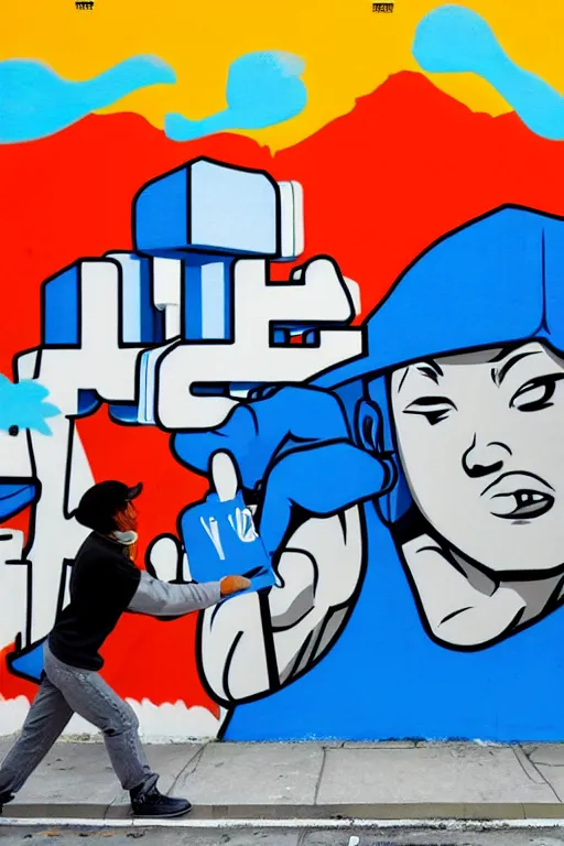 Image similar to crips tagging mural about reddit, realistic, art by tafy laplanche, colored by hiroshi nagai