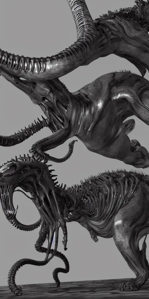 Prompt: unreal engine, photorealistic cat xenomorph inspired by Giger, detailed,
