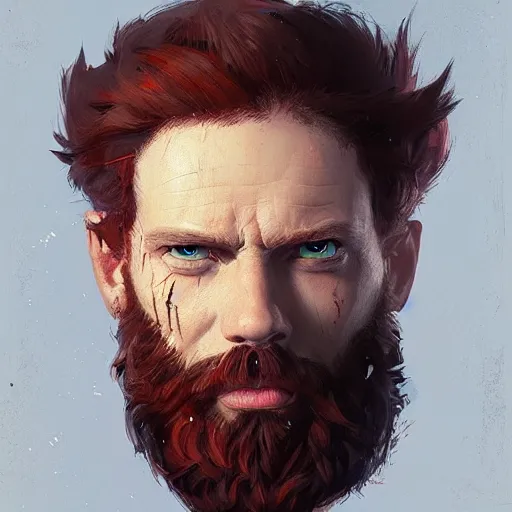 Image similar to portrait of a man by greg rutkowski, he is about 3 0 years old, english, short red hair, blue eyes, red beard, highly detailed portrait, digital painting, artstation, concept art, smooth, sharp foccus ilustration, artstation hq