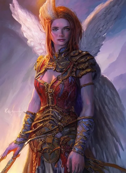 Image similar to angel, ultra detailed fantasy, dndbeyond, bright, colourful, realistic, dnd character portrait, full body, pathfinder, pinterest, art by ralph horsley, dnd, rpg, lotr game design fanart by concept art, behance hd, artstation, deviantart, hdr render in unreal engine 5