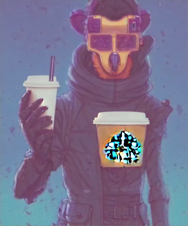 Prompt: a portrait of an anthropomorphic cyberpunk koala holding a starbucks, cyberpunk!, fantasy, elegant, digital painting, artstation, concept art, matte, sharp focus, illustration, art by josan gonzalez