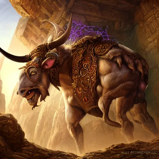 Prompt: digital painting of a minotaur as a high priest by filipe pagliuso and justin gerard, fantasy, highly, detailed, realistic, intricate