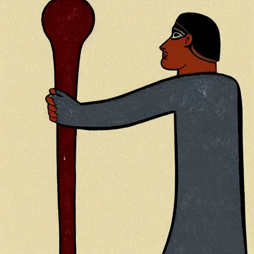 Image similar to Egyptian drawing of a man using a shake weight, ancient, photorealistic