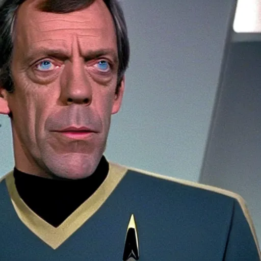 Prompt: a still of hugh laurie in an episode of star trek : the next generation