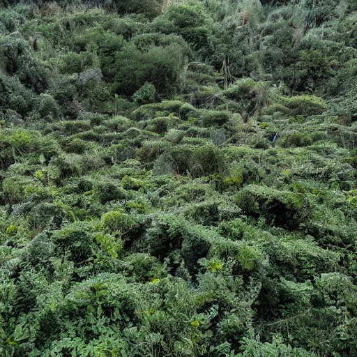 Prompt: a long abandoned city overgrown with vegetation