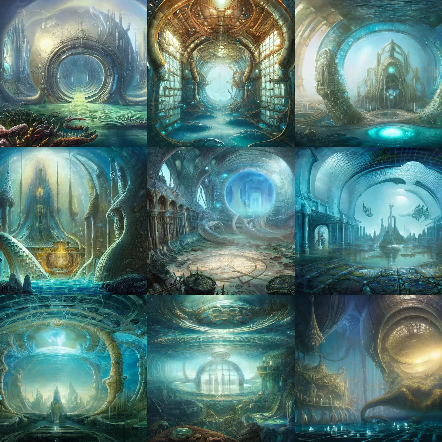 Prompt: atlantis alien city in bubbles underwater, ultra detailed, by tomasz alen kopera and peter mohrbacher, and michel - ange 8 k