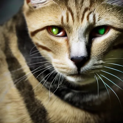 Image similar to cat soldier in call of duty warzone 4k, brown-green heterochromia, high detail, high-resolution photograph, professional photography, ultra-detail