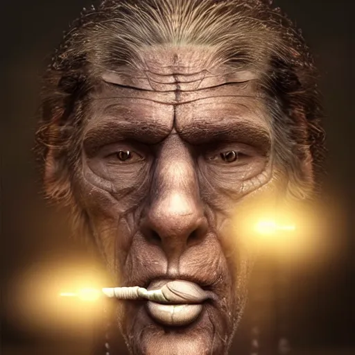 Prompt: realistic photo portrait of a prehistoric man smoking weed, volumetric lights, trending on artstation, studio photo, intricate details, highly detailed