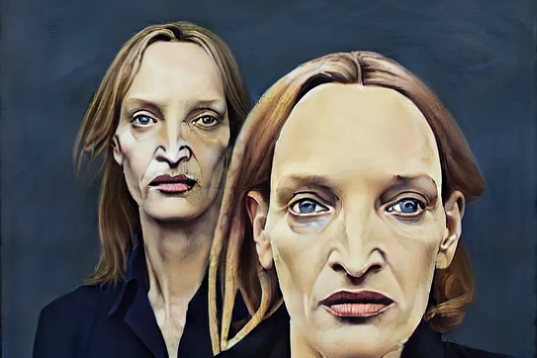 Image similar to portrait of uma thurman artwork by tim eitel