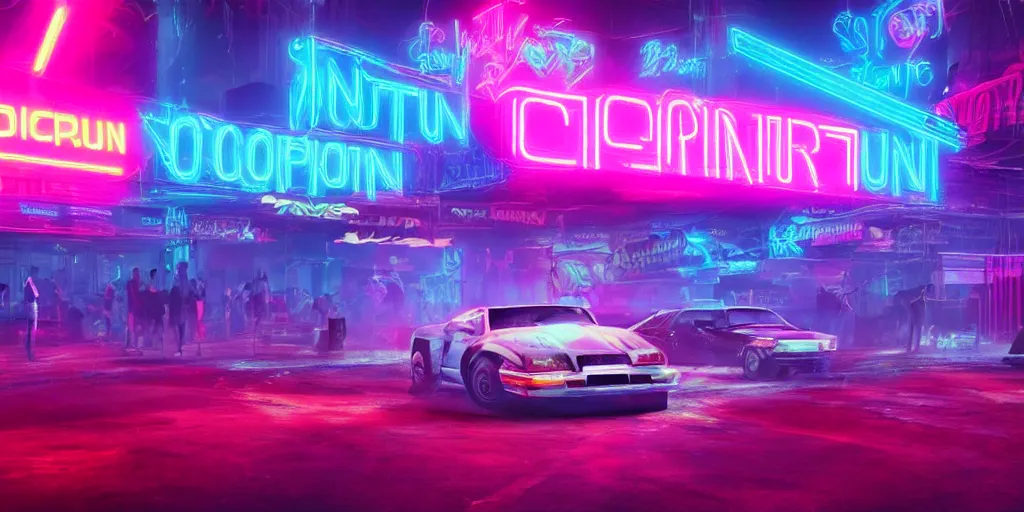 Image similar to The Corruption of Neon Nightclub, outrun, synthwave, 4k, featured on artstation