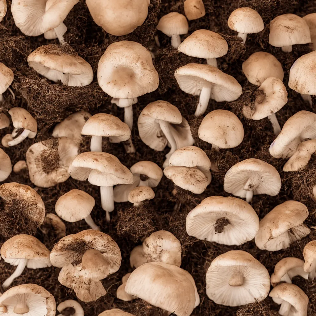 Image similar to a small collection of mushrooms, inside different wooden boxes. top down photo, close macro photo. studio photo, 8k