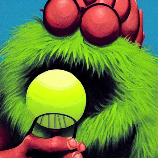 Prompt: a tennis ball monster, digital art, fantasy, monsters, trending on artstation, ultra detailed, professional illustration by Basil Gogos