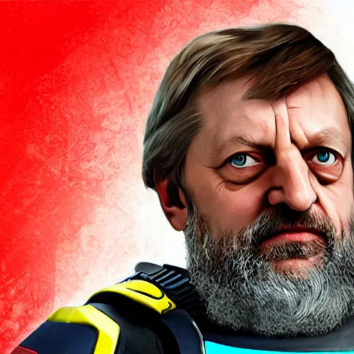 Image similar to slavoj zizek as a main overwatch character