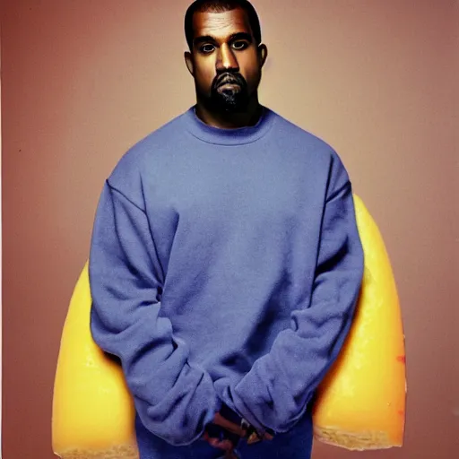 Image similar to Kanye West holding cheese for a 1990s sitcom tv show, Studio Photograph, portrait C 12.0