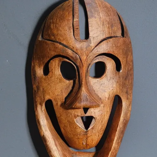 Prompt: carved wooden mask made of hands