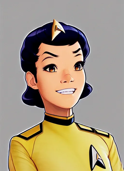 Image similar to cute star trek officer nat king cole, natural lighting, path traced, highly detailed, high quality, digital painting, by don bluth and ross tran and studio ghibli and alphonse mucha, artgerm