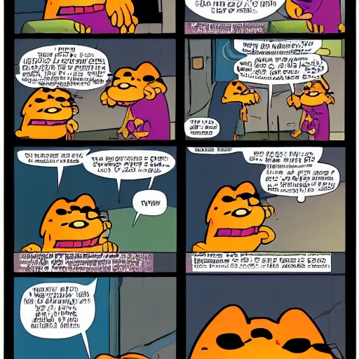 Prompt: garfield comic john dark