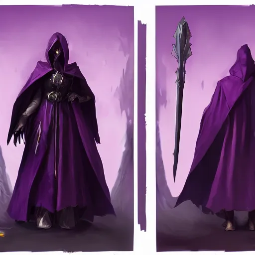 Prompt: female warlock long hood cloak purple, fighting monster with magic, 8 k, trending on artstation by tooth wu and greg rutkowski