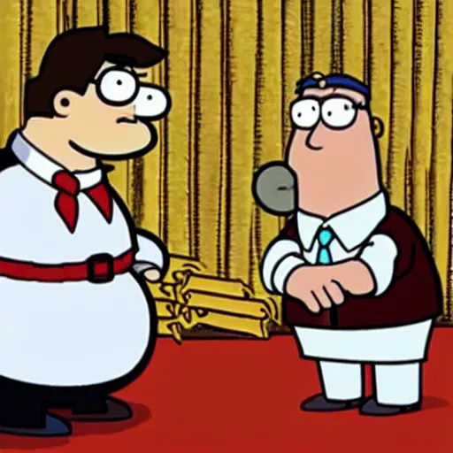 Image similar to Peter Griffin throwing pasta at Brian Griffin