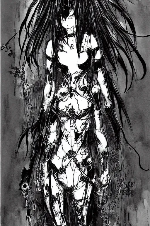 Prompt: a dark Lilith girl by Tsutomu Nihei