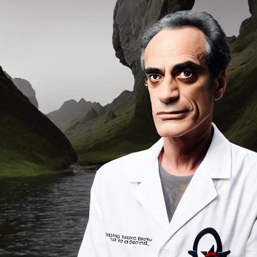 Image similar to a portrait of dr. julian bashir from star trek : deep space 9 with background scenery by juergen teller, iris van herpen