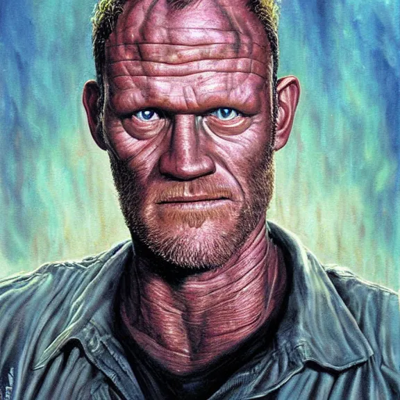 Prompt: portrait of Michael Rooker from Slither (2006) by Les Edwards, art print