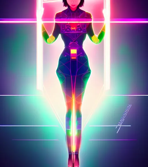 Image similar to symmetry!! asian princess of technology, solid cube of light, hard edges, product render retro - futuristic poster scifi, lasers and neon circuits, beautiful asian princess, intricate, elegant, highly detailed, digital painting, artstation, concept art, smooth, sharp focus, illustration, dreamlike, art by artgerm