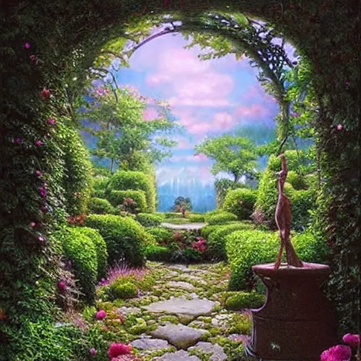 Prompt: secret garden by michael whelan, heaven, ultra realistic, aesthetic, beautiful