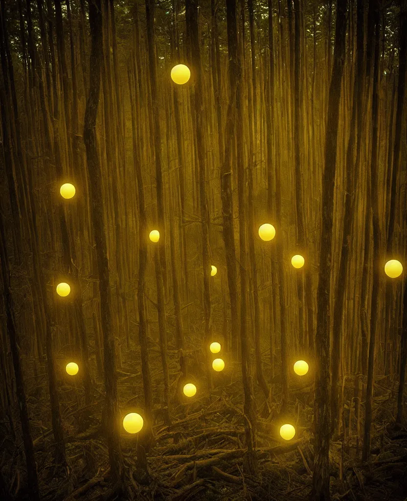 Prompt: “ dense dead forest with glowing orbs ”