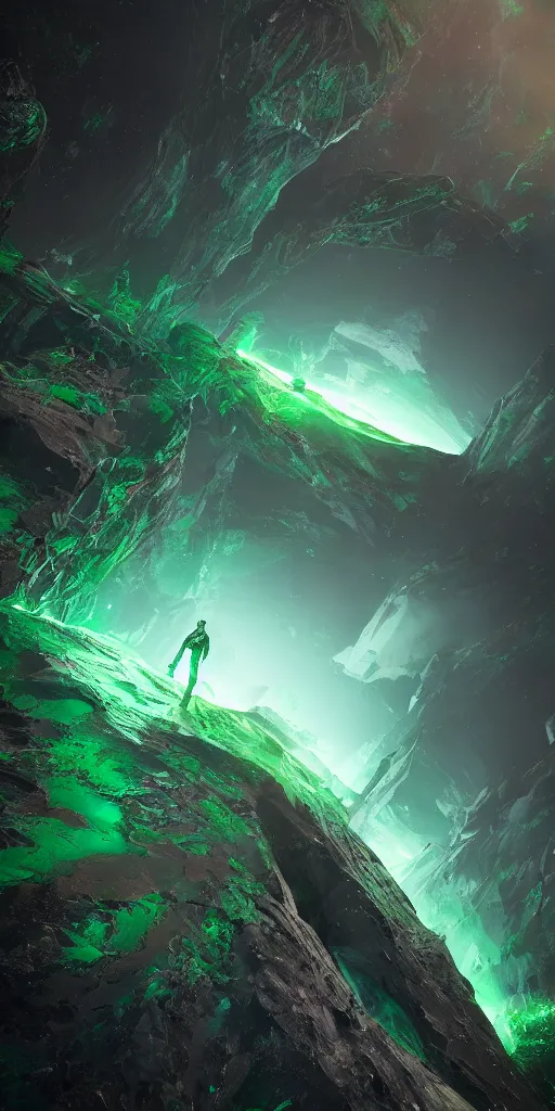 Prompt: beyond infinity, unreal engine 5, trending on art, fantasy, space, deep colours, green ,