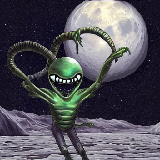 Prompt: Alien dancing on the moon, trending on artstation