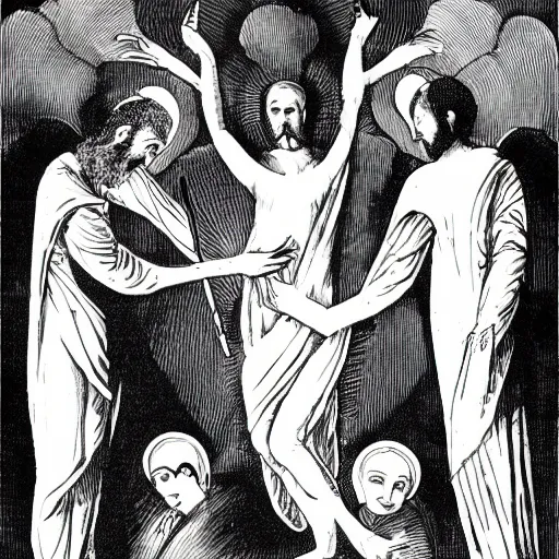 Image similar to divine comedy illustration,black and white