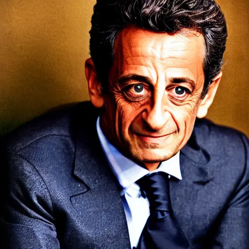 Image similar to very detailed and textured photo portrait of Nicolas Sarkozy, by Steve McCurry, 50mm 4k