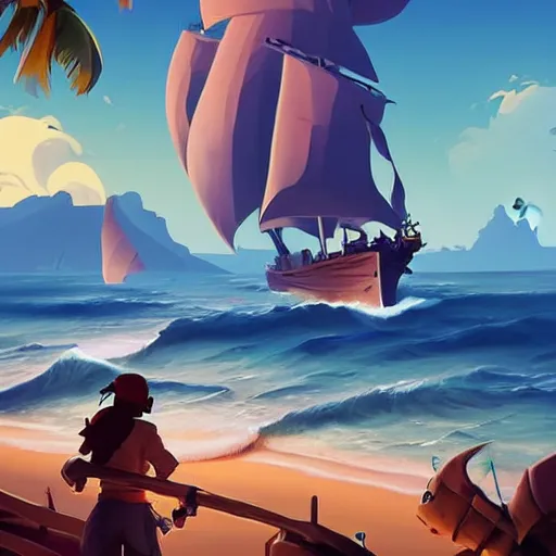 Image similar to painting treasure on sea of thieves game smooth median photoshop filter cutout vector, behance hd by jesper ejsing, by rhads, makoto shinkai and lois van baarle, ilya kuvshinov, rossdraws global illumination